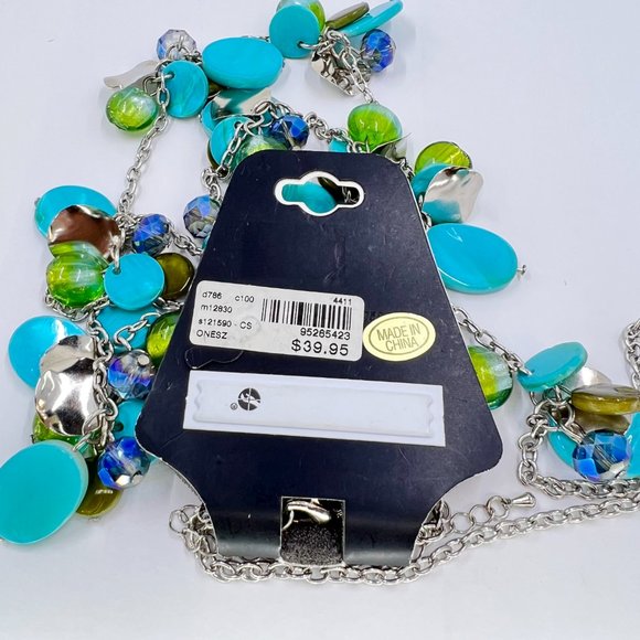 NWT - Lane Bryant - Turquoise & Green Dyed Shell Silver Tone 36” Necklace - Picture 8 of 8